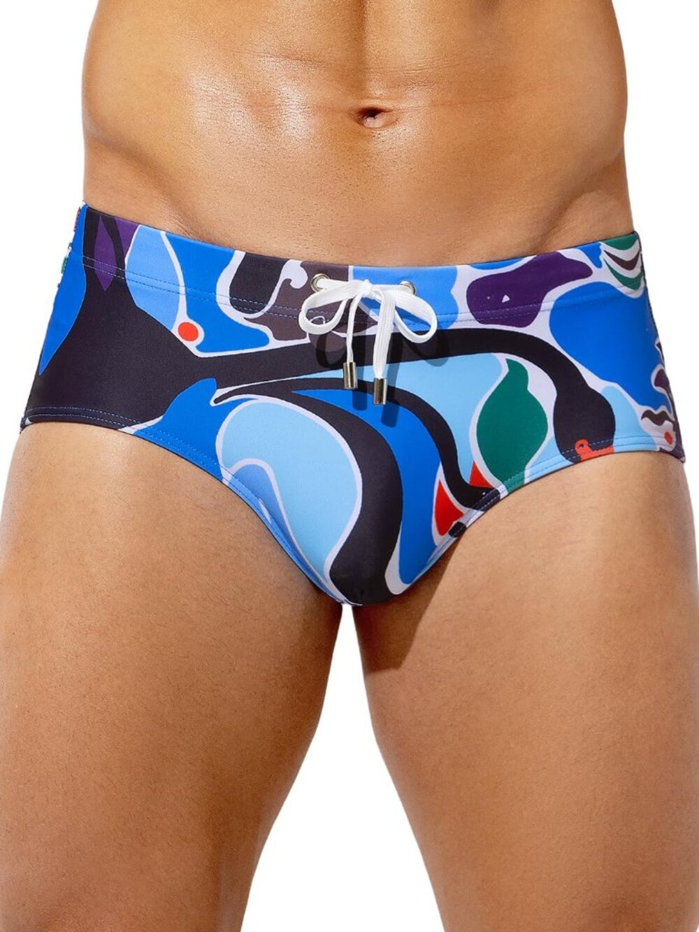 Mens Swim Briefs Trunks Bikini Swimwear  Beach Print Shorts BLUE CAMO XL